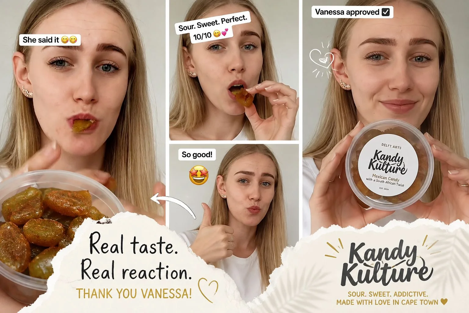 Customer tasting Kandy Kulture candy and reacting positively
